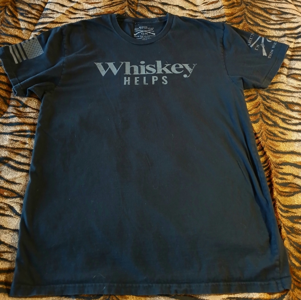 Grunt Style "Whiskey Helps" Patriotic Short Sleeve T-Shirt In Black Size XL